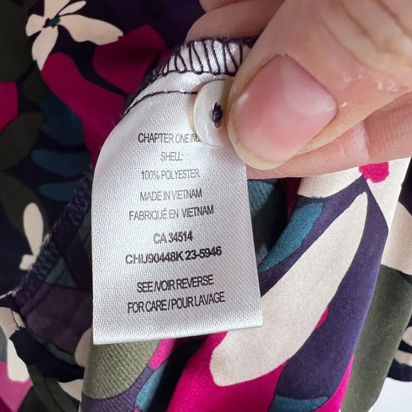 Haver & Blair London Bold Floral Silky Long Sleeve Button Front Blouse Size LG - Picture 8 of 9